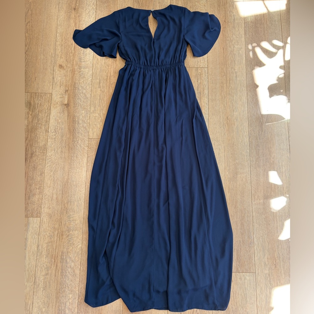 Show Me Your Mumu Navy Flutter Sleeve Maxi Dress Smocked Waist Flowy Formal XS - Picture 5 of 8